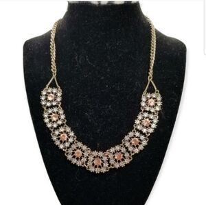 ANTIQUED BRASS NECKLACE WITH PINK & WHITE AUSTRIAN CRYSTAL DETAIL